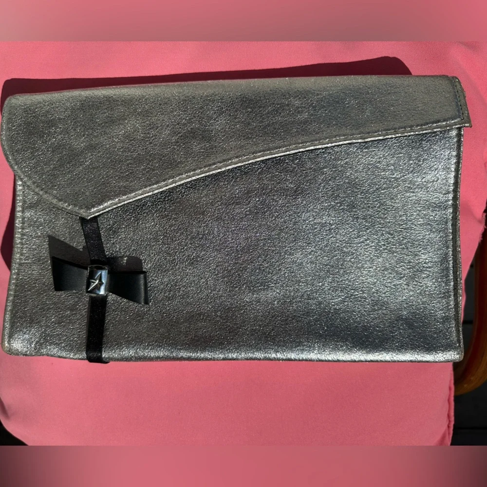 Thierry Mugler Faux Leather Silver‎ Clutch, Envelope Style Elastic Closure